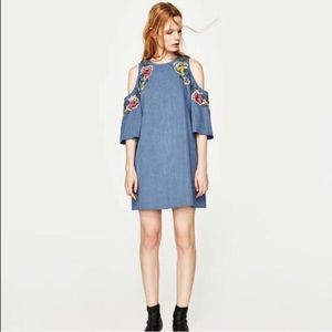 NWT Zas floral embroidered denim dress